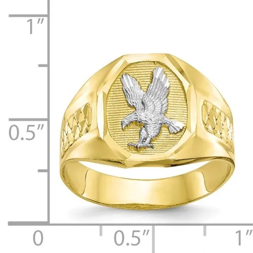 10K Yellow and White Mens Gold Eagle Ring