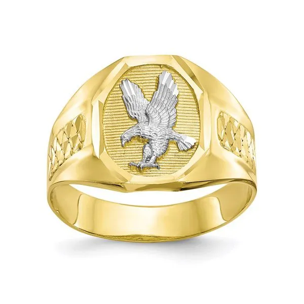 10K Yellow and White Mens Gold Eagle Ring