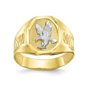 10K Yellow and White Mens Gold Eagle Ring