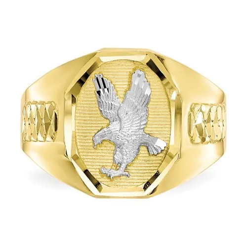 10K Yellow and White Mens Gold Eagle Ring