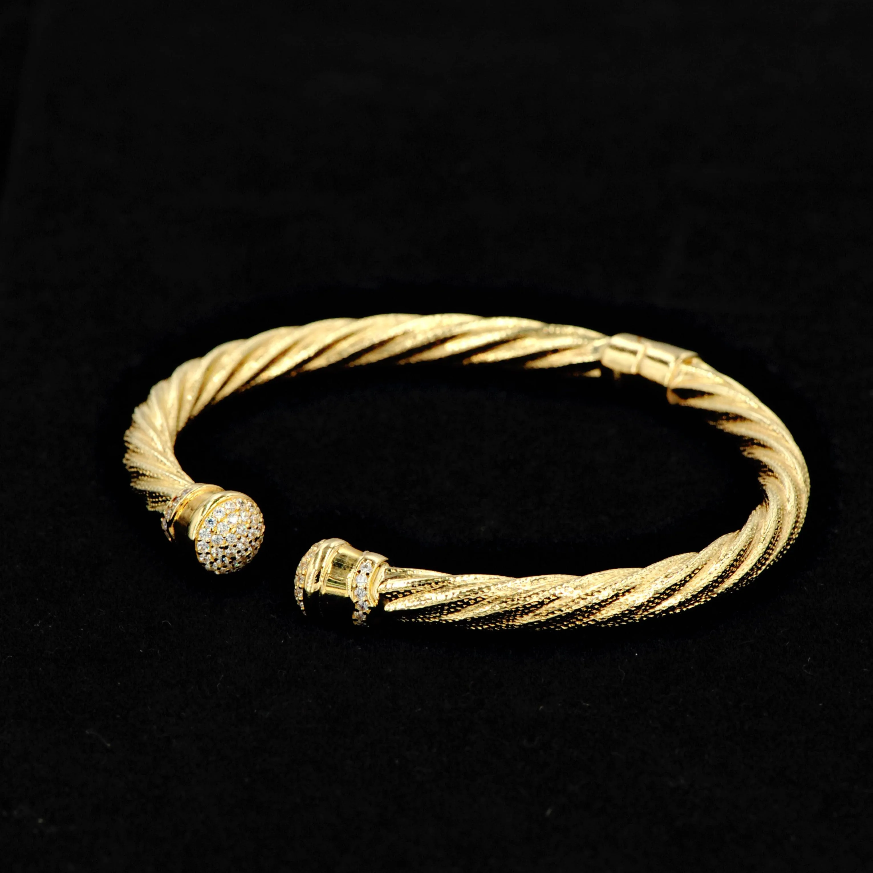 10K Yellow Gold Rope Cable Bangle With CZ