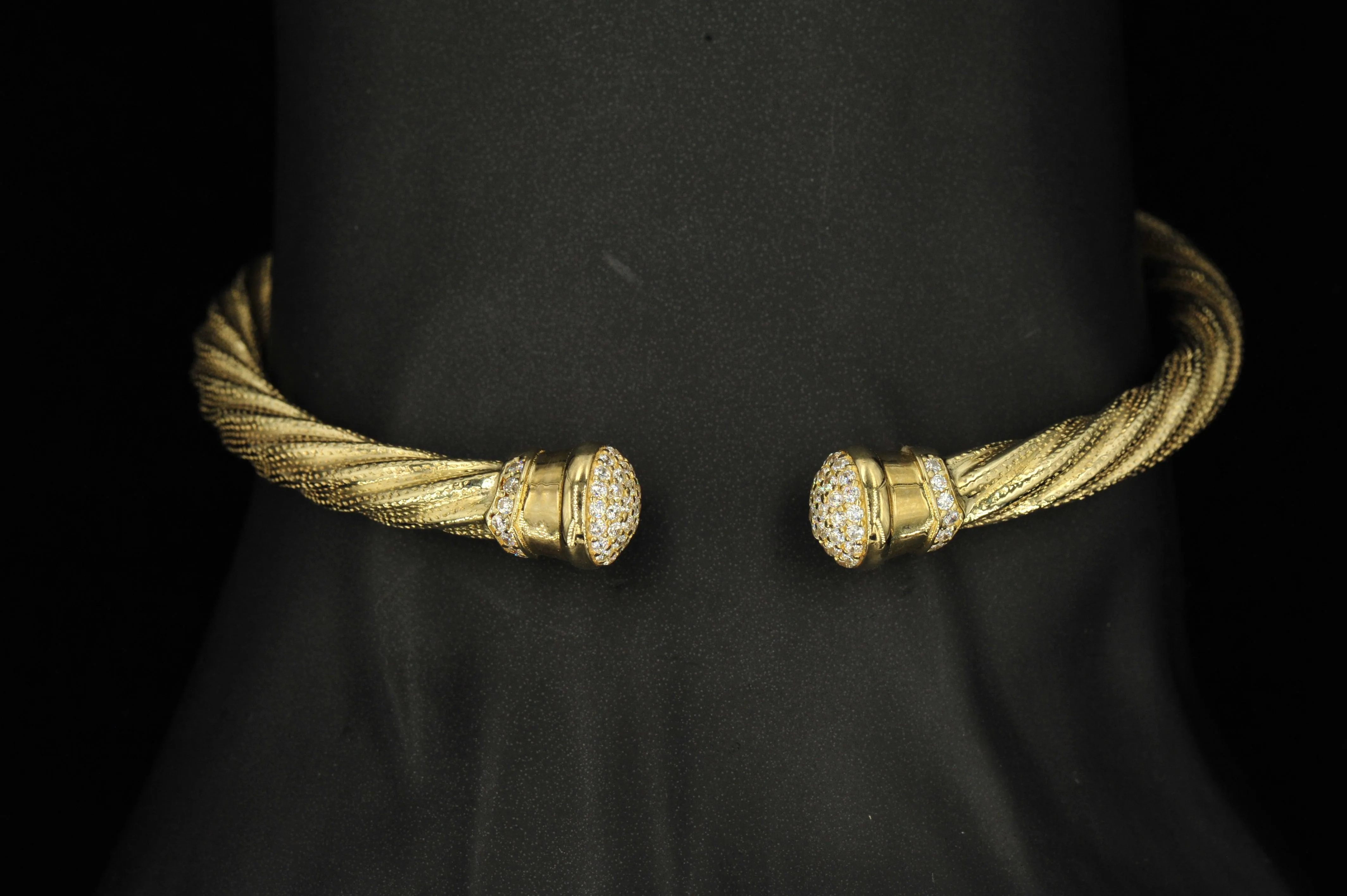 10K Yellow Gold Rope Cable Bangle With CZ