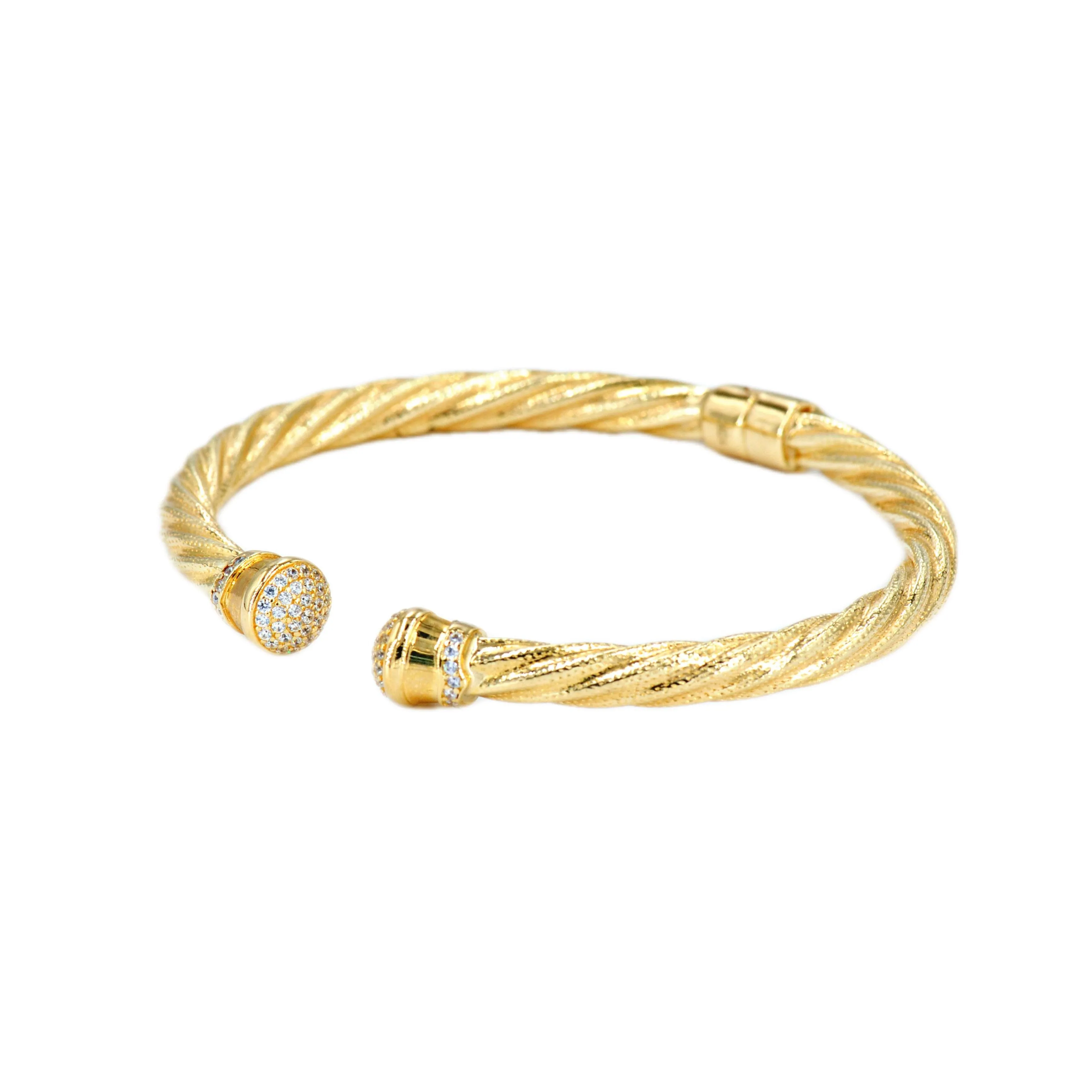 10K Yellow Gold Rope Cable Bangle With CZ