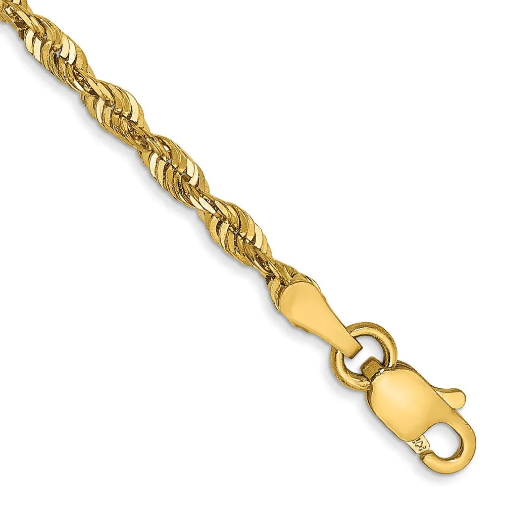 14K 7 inch 2.5mm Extra Light Diamond-cut Rope with Lobster Clasp Chain