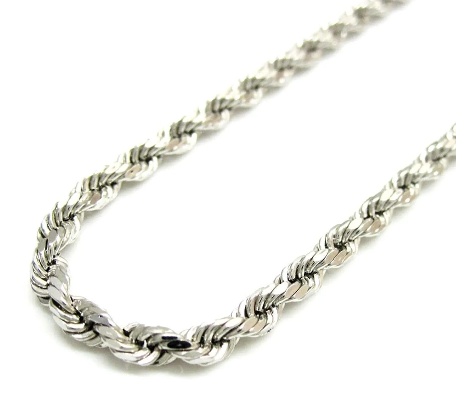 14K White Gold Men's 1MM Diamond Cut Rope Chain