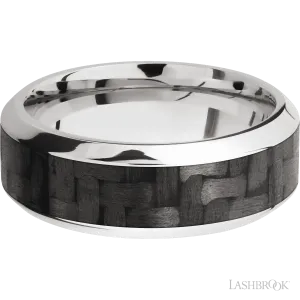 14K White Gold Men's 8MM Wedding Ring with Polish Finish and Carbon Fiber Inlay