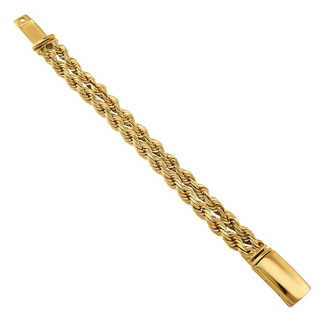 14K Yellow Gold Double Rope Link Bracelet 13 mm