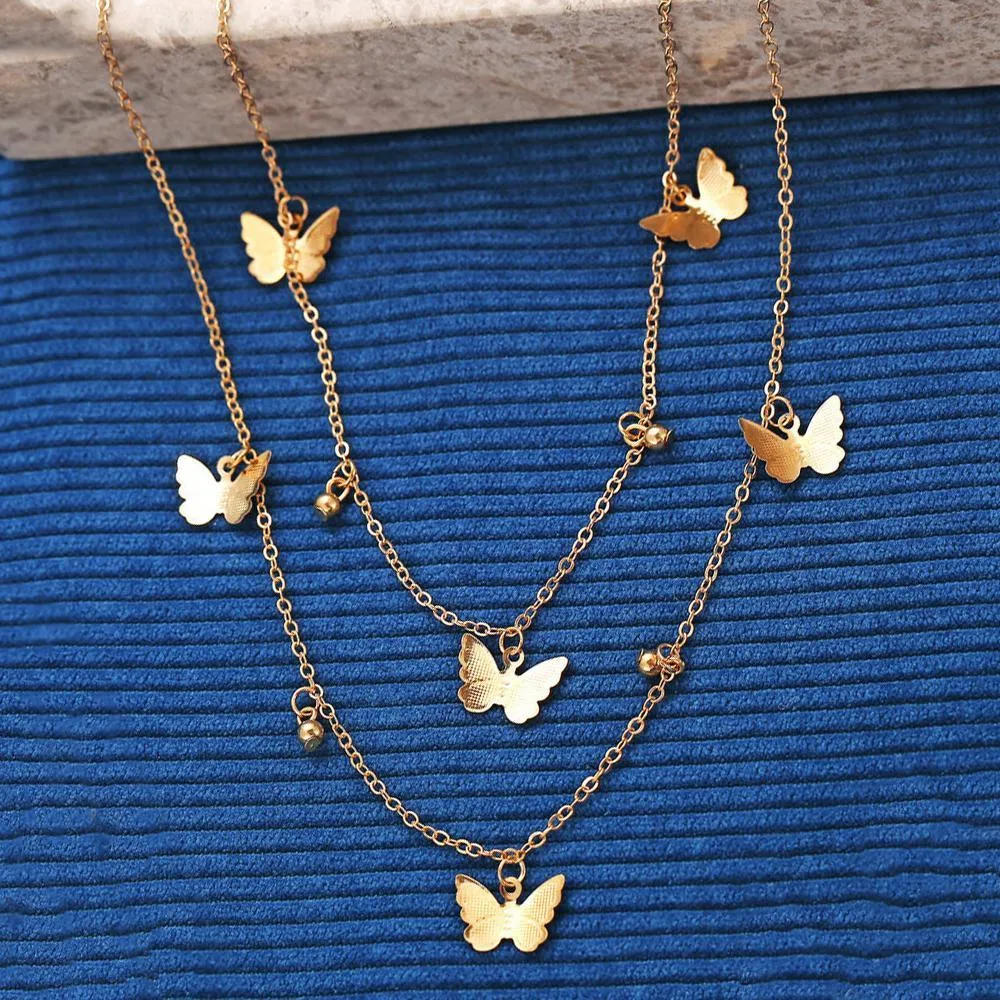 18K Gold Plated Butterfly Drop Necklace - Hypoallergenic, Made in Italy, 18"   2" Extender