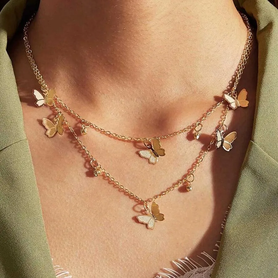 18K Gold Plated Butterfly Drop Necklace - Hypoallergenic, Made in Italy, 18"   2" Extender