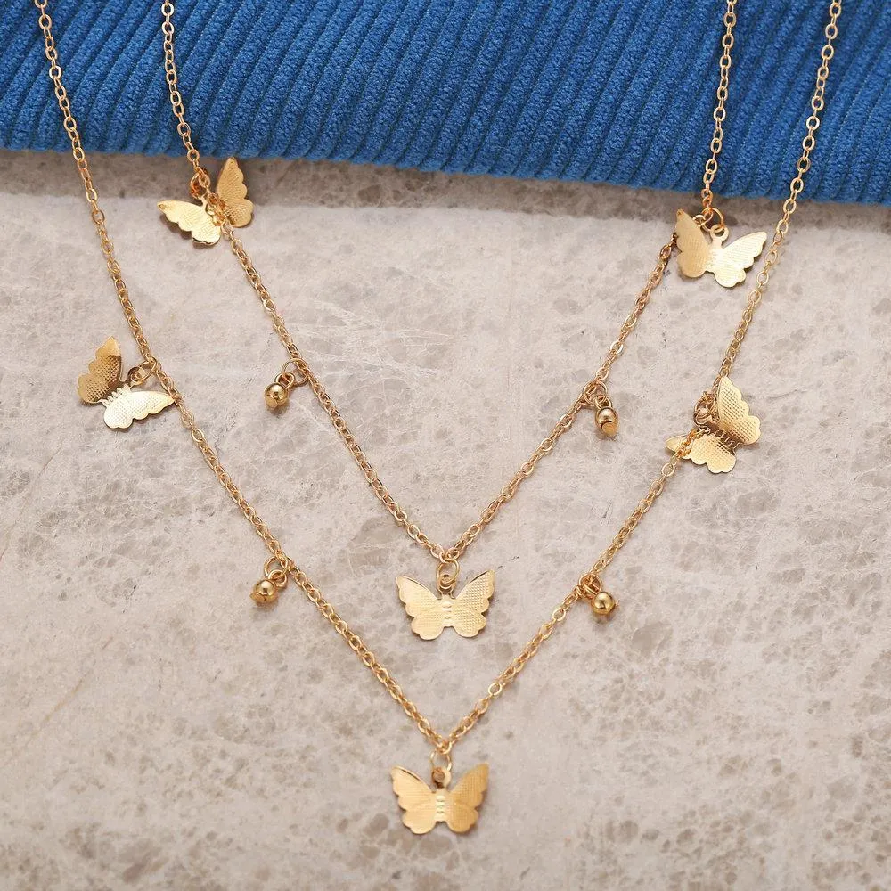 18K Gold Plated Butterfly Drop Necklace - Hypoallergenic, Made in Italy, 18"   2" Extender