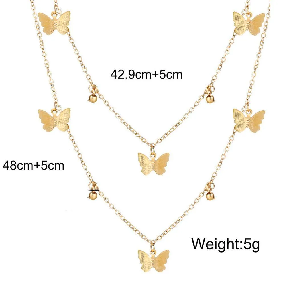 18K Gold Plated Butterfly Drop Necklace - Hypoallergenic, Made in Italy, 18"   2" Extender