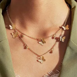 18K Gold Plated Butterfly Drop Necklace - Hypoallergenic, Made in Italy, 18"   2" Extender