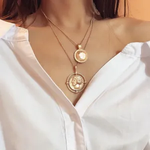 18K Gold Plated Coin Head Necklace - Hypoallergenic, Made in Italy, 18"   2" Extender