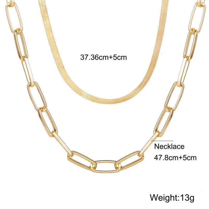 18K Gold Plated Link Chain Necklace with Omega and Paperclip Pendant - Made in Italy