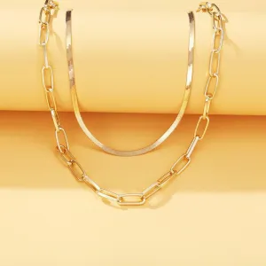 18K Gold Plated Link Chain Necklace with Omega and Paperclip Pendant - Made in Italy