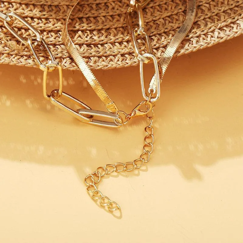 18K Gold Plated Link Chain Necklace with Omega and Paperclip Pendant - Made in Italy