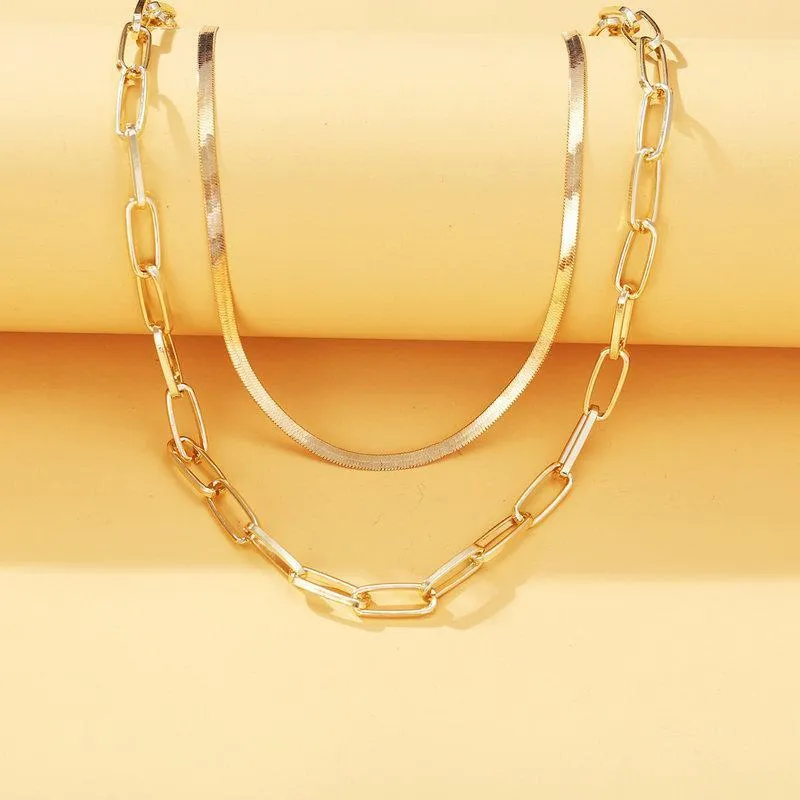 18K Gold Plated Link Chain Necklace with Omega and Paperclip Pendant - Made in Italy