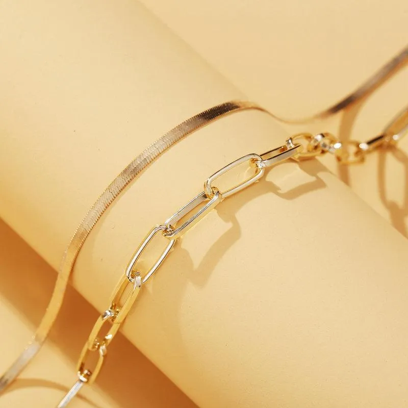 18K Gold Plated Link Chain Necklace with Omega and Paperclip Pendant - Made in Italy
