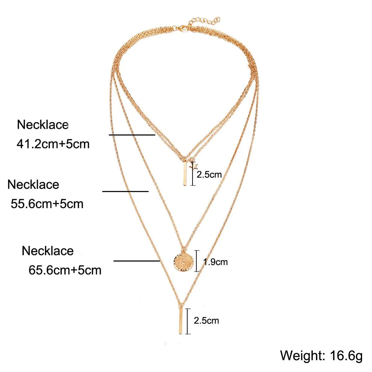 18K Gold Plated Rectangle Drop Necklace - 3 Piece Set, 18"   2" Extender, Link Chain, Lobster Clasp, Made in Italy