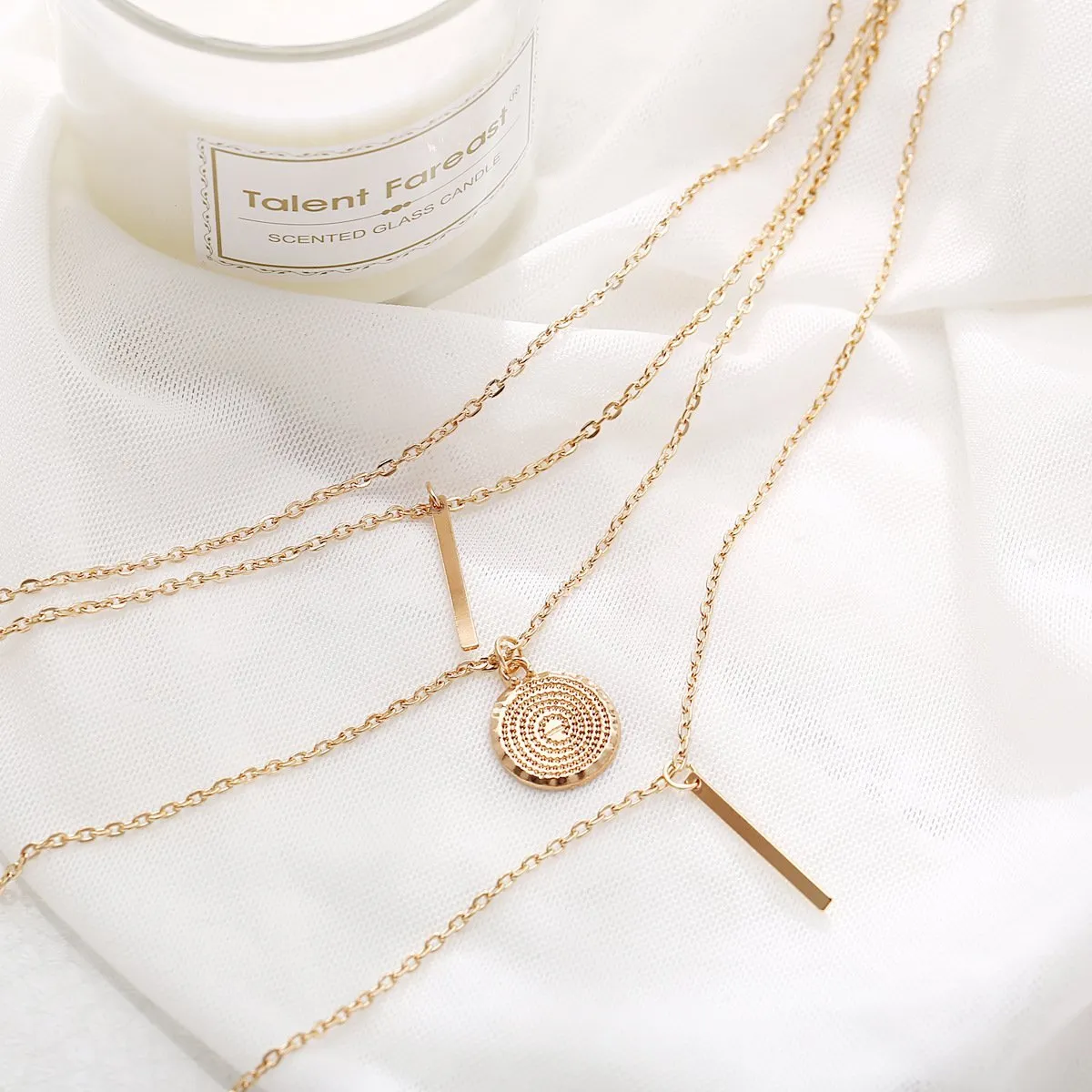 18K Gold Plated Rectangle Drop Necklace - 3 Piece Set, 18"   2" Extender, Link Chain, Lobster Clasp, Made in Italy