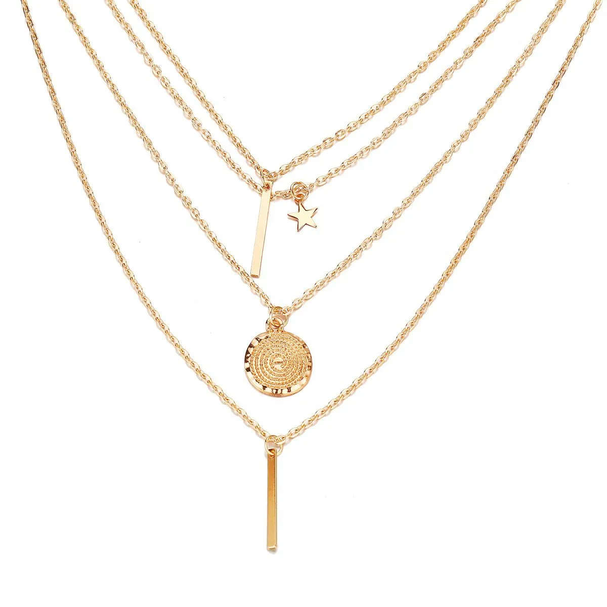 18K Gold Plated Rectangle Drop Necklace - 3 Piece Set, 18"   2" Extender, Link Chain, Lobster Clasp, Made in Italy