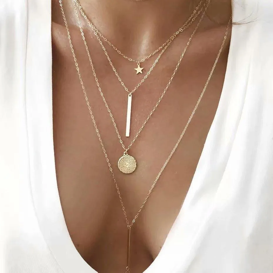 18K Gold Plated Rectangle Drop Necklace - 3 Piece Set, 18"   2" Extender, Link Chain, Lobster Clasp, Made in Italy