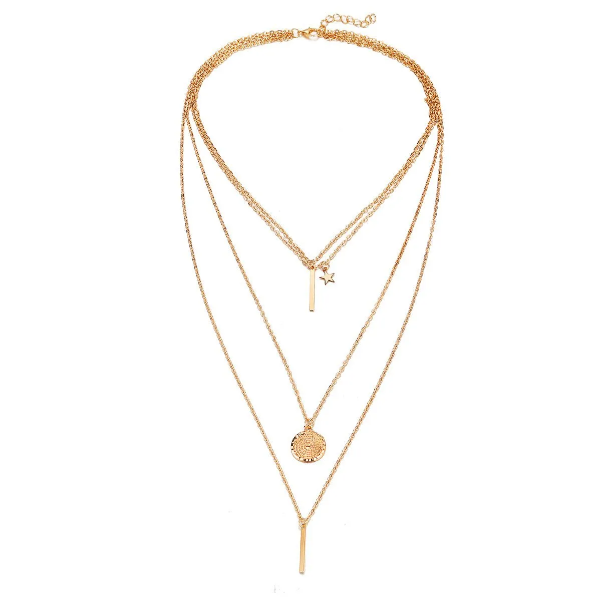 18K Gold Plated Rectangle Drop Necklace - 3 Piece Set, 18"   2" Extender, Link Chain, Lobster Clasp, Made in Italy
