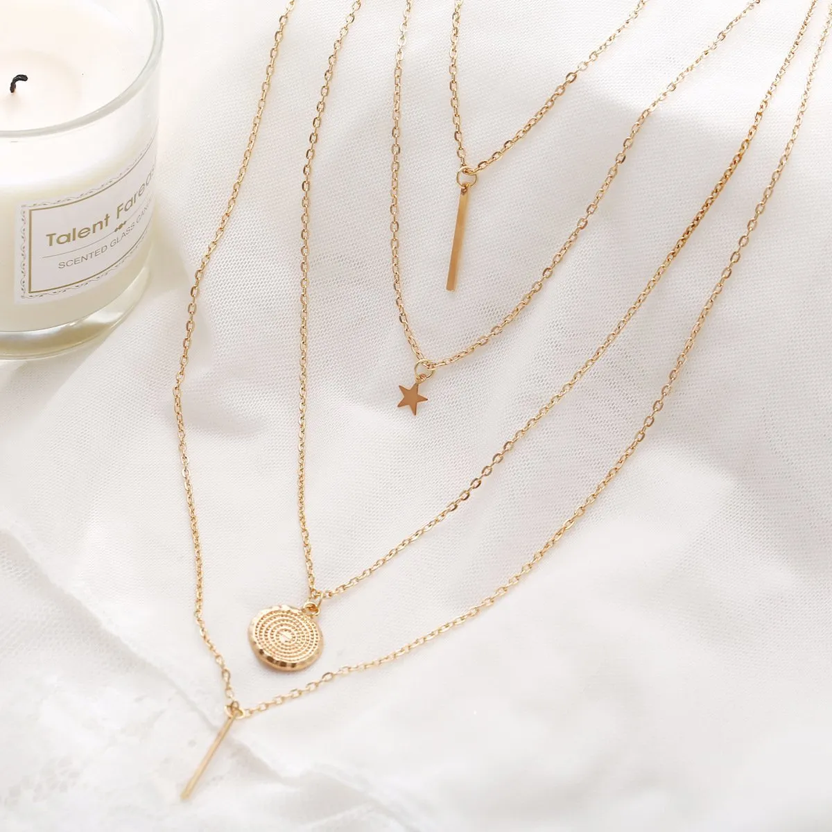 18K Gold Plated Rectangle Drop Necklace - 3 Piece Set, 18"   2" Extender, Link Chain, Lobster Clasp, Made in Italy