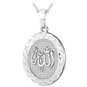 18K White Gold Plated Allah Pendant Necklace - Arabic Script, Hypoallergenic, Made in Italy