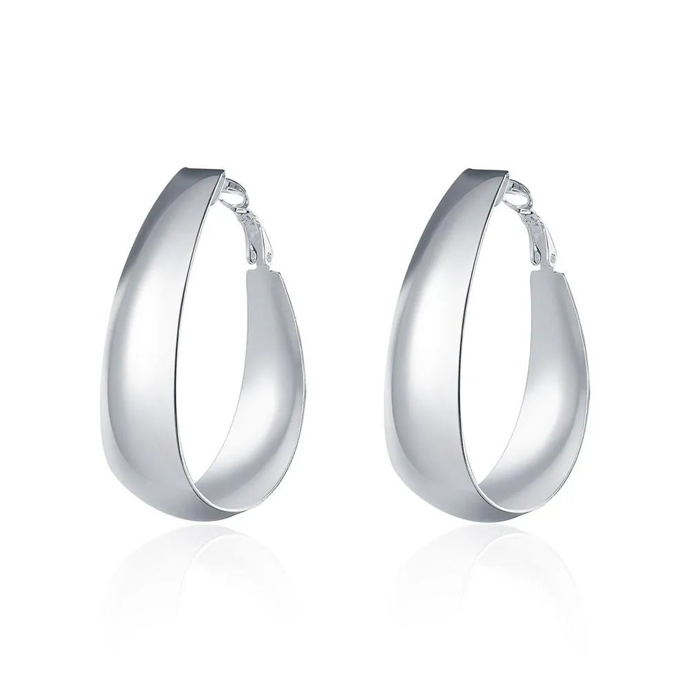 18K White Gold Plated Large Hoop Earrings - Hypoallergenic and Comfortable