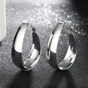 18K White Gold Plated Large Hoop Earrings - Hypoallergenic and Comfortable