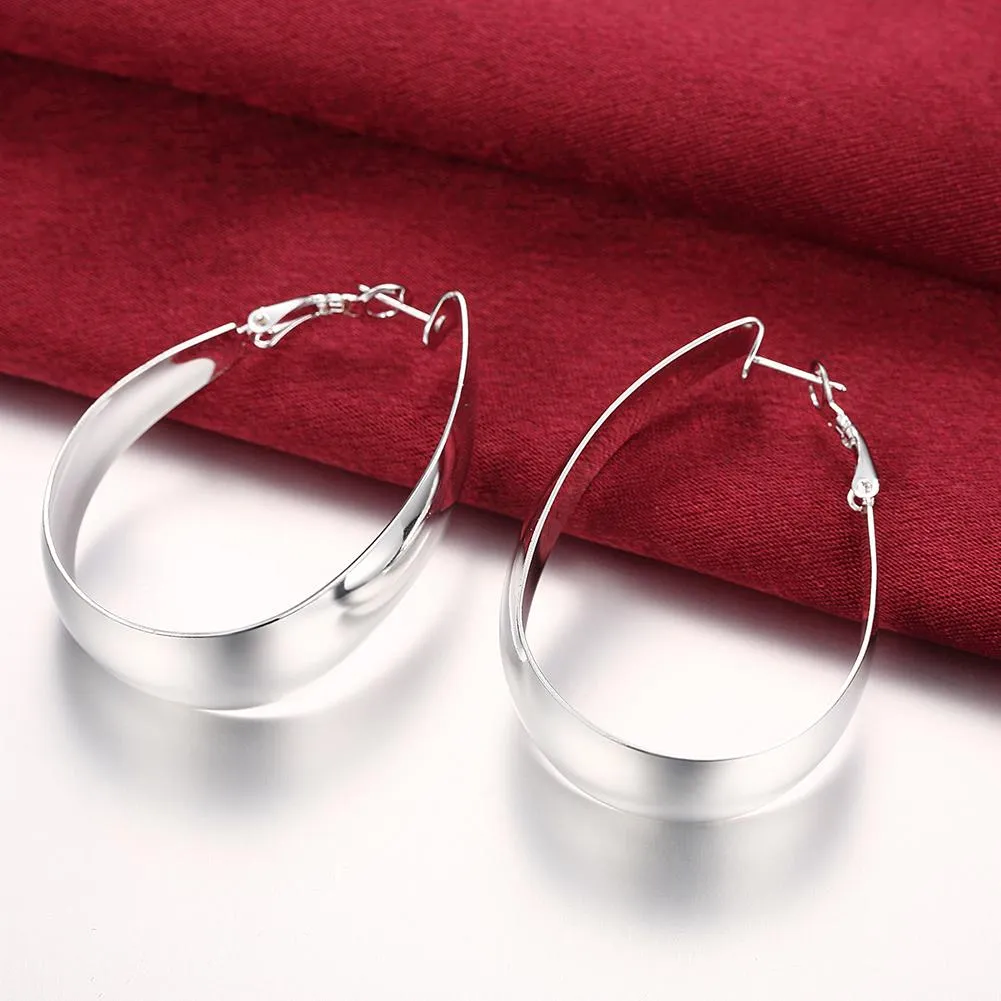 18K White Gold Plated Large Hoop Earrings - Hypoallergenic and Comfortable