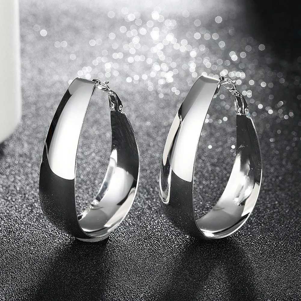 18K White Gold Plated Large Hoop Earrings - Hypoallergenic and Comfortable
