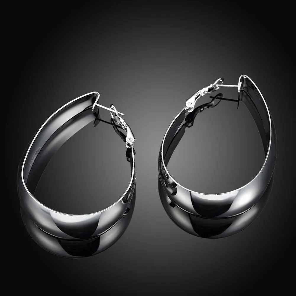 18K White Gold Plated Large Hoop Earrings - Hypoallergenic and Comfortable