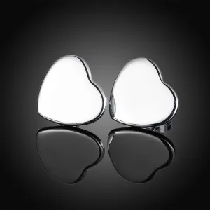 18K White Gold Plated Smooth Heart Stud Earring - Hypoallergenic and Comfortable Fitting Jewelry Piece