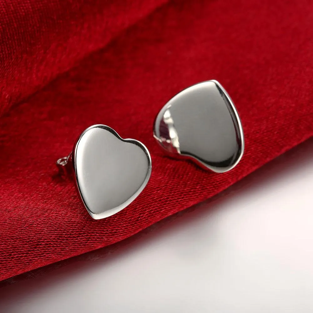 18K White Gold Plated Smooth Heart Stud Earring - Hypoallergenic and Comfortable Fitting Jewelry Piece