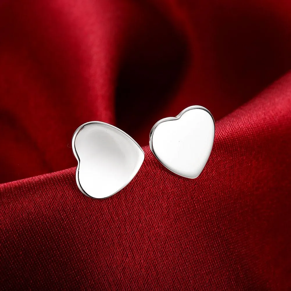 18K White Gold Plated Smooth Heart Stud Earring - Hypoallergenic and Comfortable Fitting Jewelry Piece