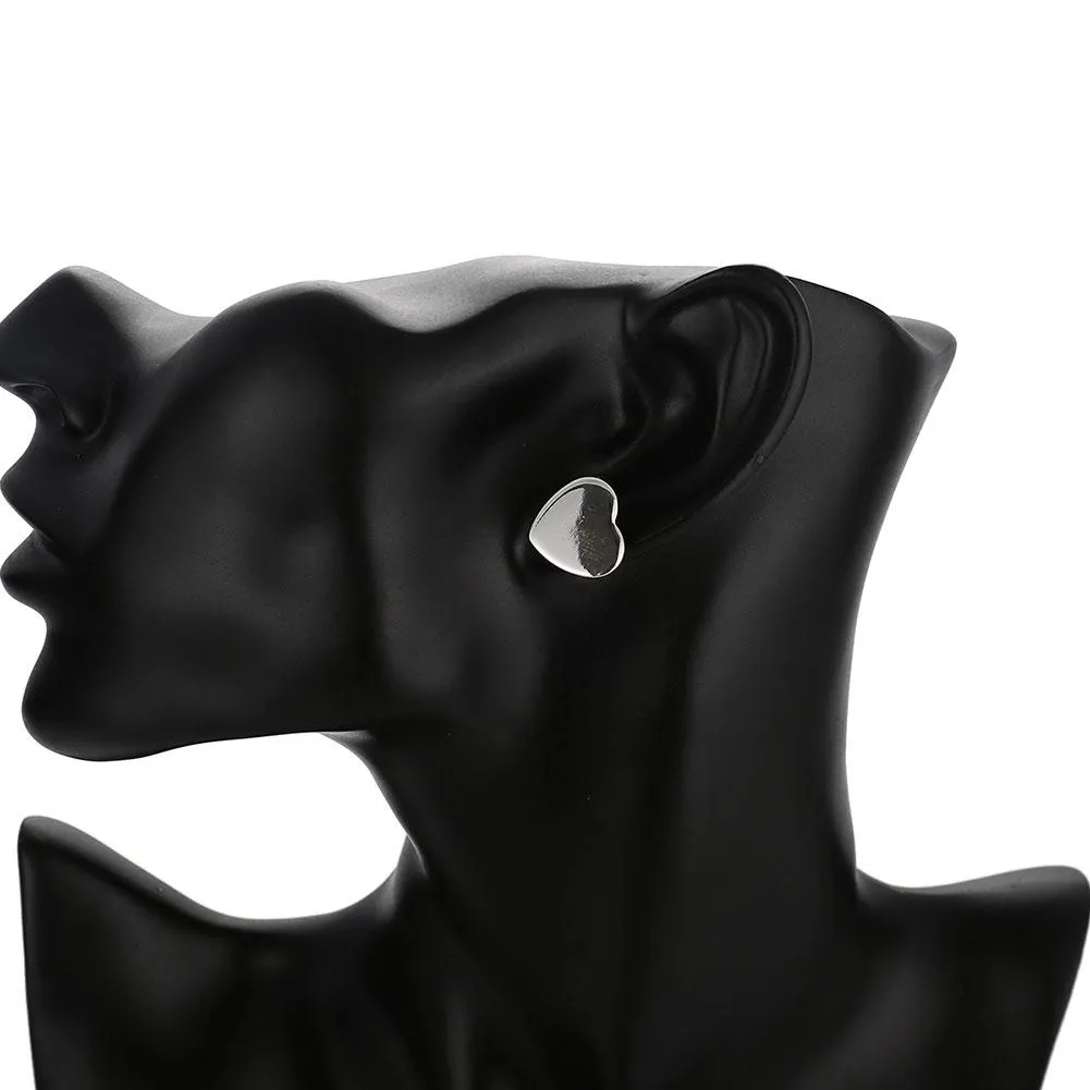 18K White Gold Plated Smooth Heart Stud Earring - Hypoallergenic and Comfortable Fitting Jewelry Piece