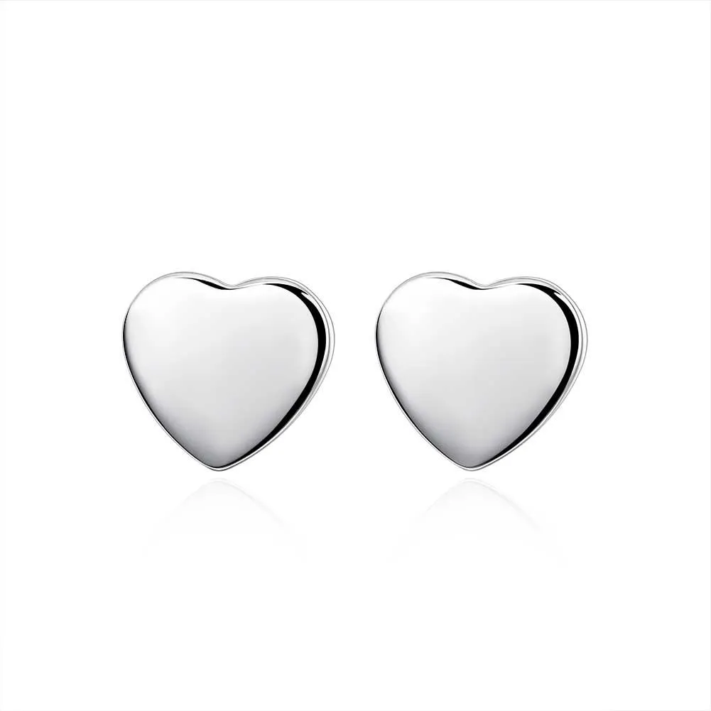 18K White Gold Plated Smooth Heart Stud Earring - Hypoallergenic and Comfortable Fitting Jewelry Piece