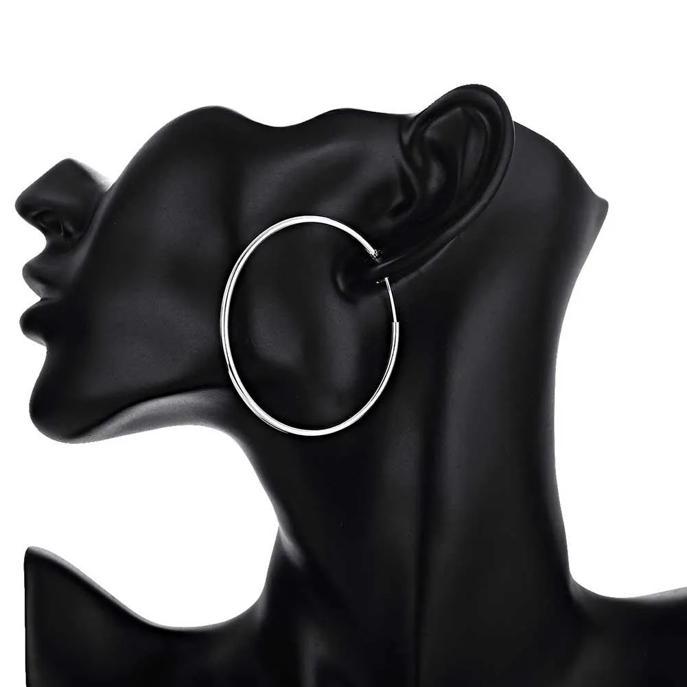 18K White Gold Plated Smooth Hoop Earrings - Hypoallergenic and Comfortable Fitting Jewelry Piece