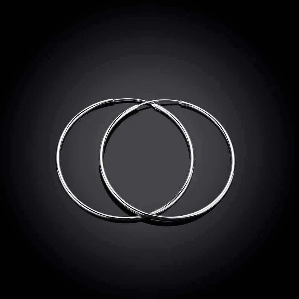 18K White Gold Plated Smooth Hoop Earrings - Hypoallergenic and Comfortable Fitting Jewelry Piece