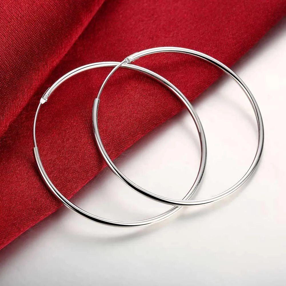 18K White Gold Plated Smooth Hoop Earrings - Hypoallergenic and Comfortable Fitting Jewelry Piece