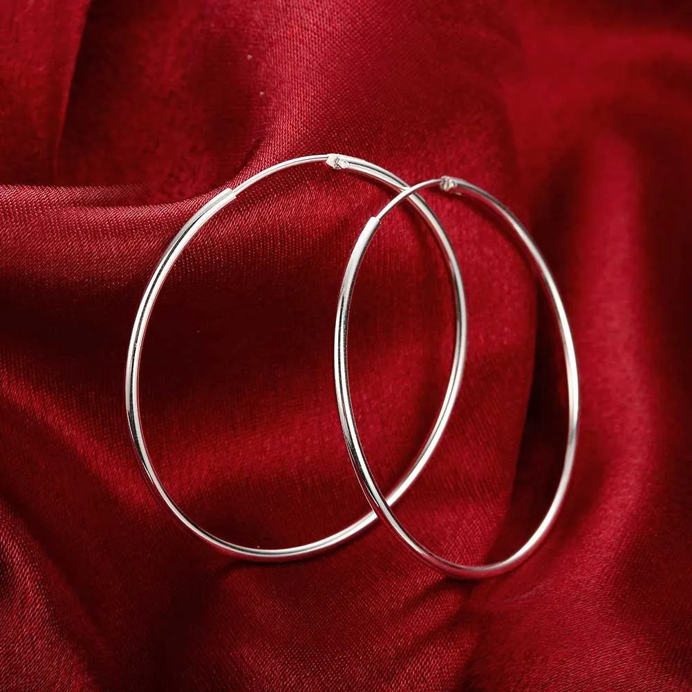 18K White Gold Plated Smooth Hoop Earrings - Hypoallergenic and Comfortable Fitting Jewelry Piece