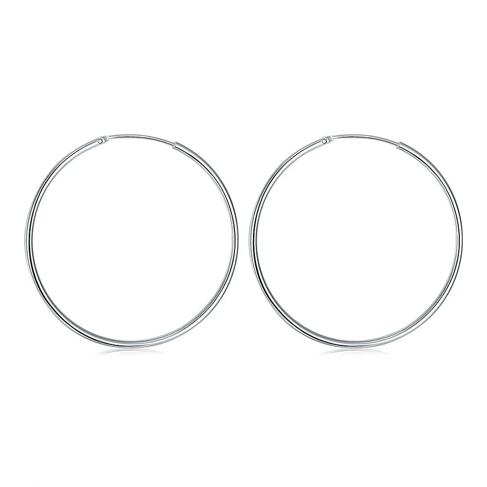 18K White Gold Plated Smooth Hoop Earrings - Hypoallergenic and Comfortable Fitting Jewelry Piece