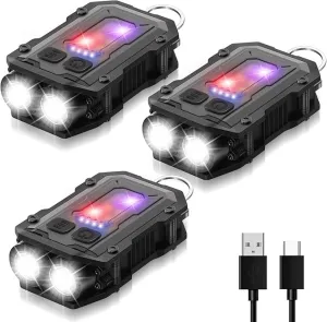 3 Pcs Mini EDC Flashlight Rechargeable Small Keychain Flashlight with White Red Blue Light, 800 High Lumens Pocket USB C LED COB Portable Flash Lights with Clip and Magnet, 8 Modes