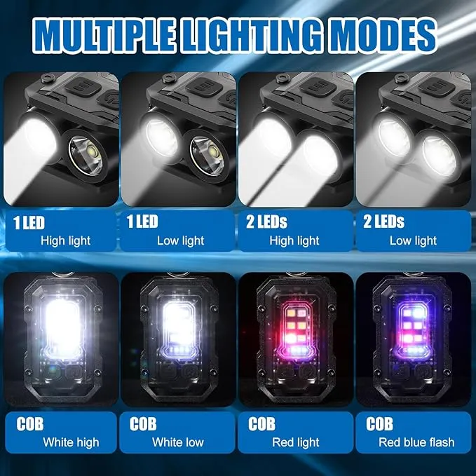 3 Pcs Mini EDC Flashlight Rechargeable Small Keychain Flashlight with White Red Blue Light, 800 High Lumens Pocket USB C LED COB Portable Flash Lights with Clip and Magnet, 8 Modes