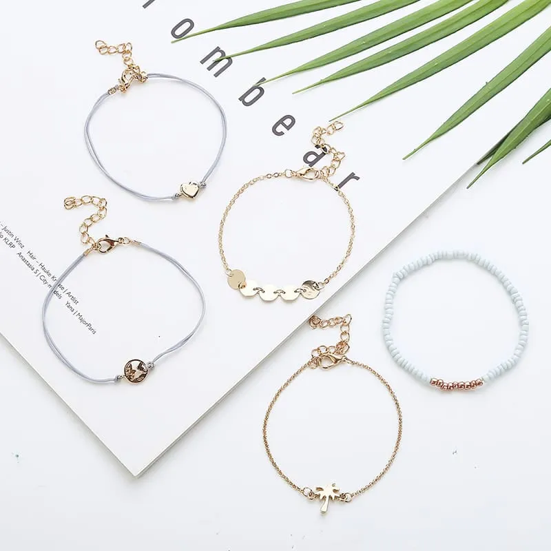 30 Pieces) Alloy And Wax Rope Bracelet Set