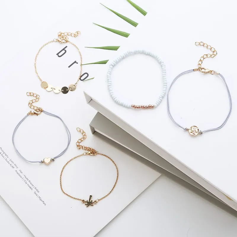 30 Pieces) Alloy And Wax Rope Bracelet Set