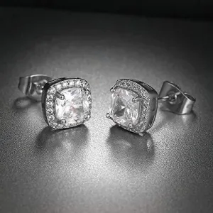3.50 CTTW Cushion Cut Sterling Silver Studs with AAA Cubic Zirconia