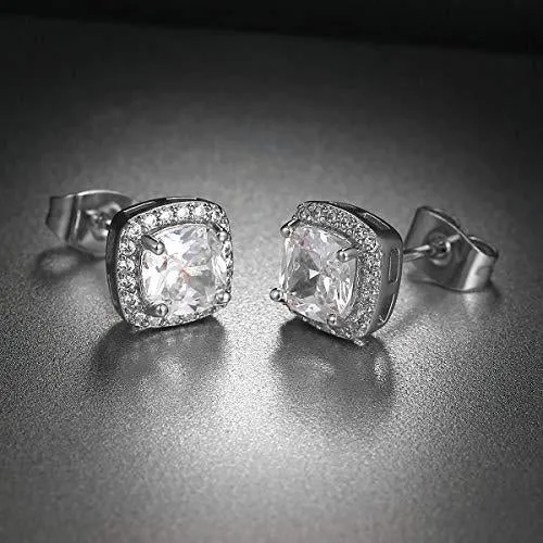 3.50 CTTW Cushion Cut Sterling Silver Studs with AAA Cubic Zirconia